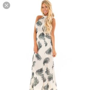 Dresses - Cream and Hunter Green Palm Leaf Maxi, Limelush Dresses - Cream and Hunter Green Palm Leaf Maxi, Limelush